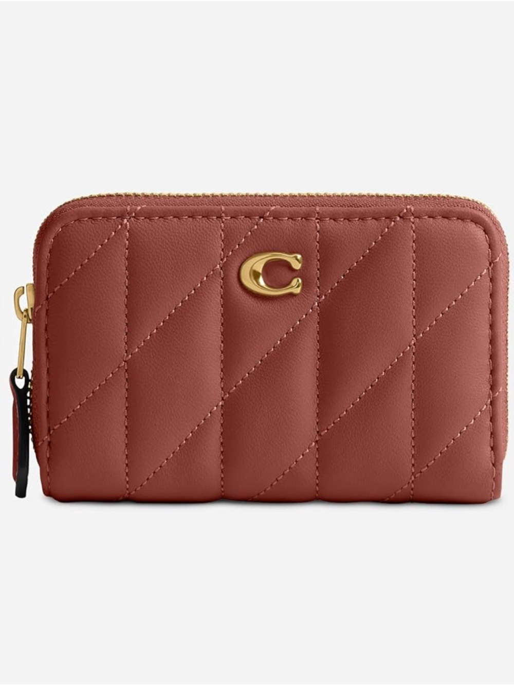 COACH Quilted Pillow Leather Small Zip Card Case - Dark Peach Rust Gold Hardware